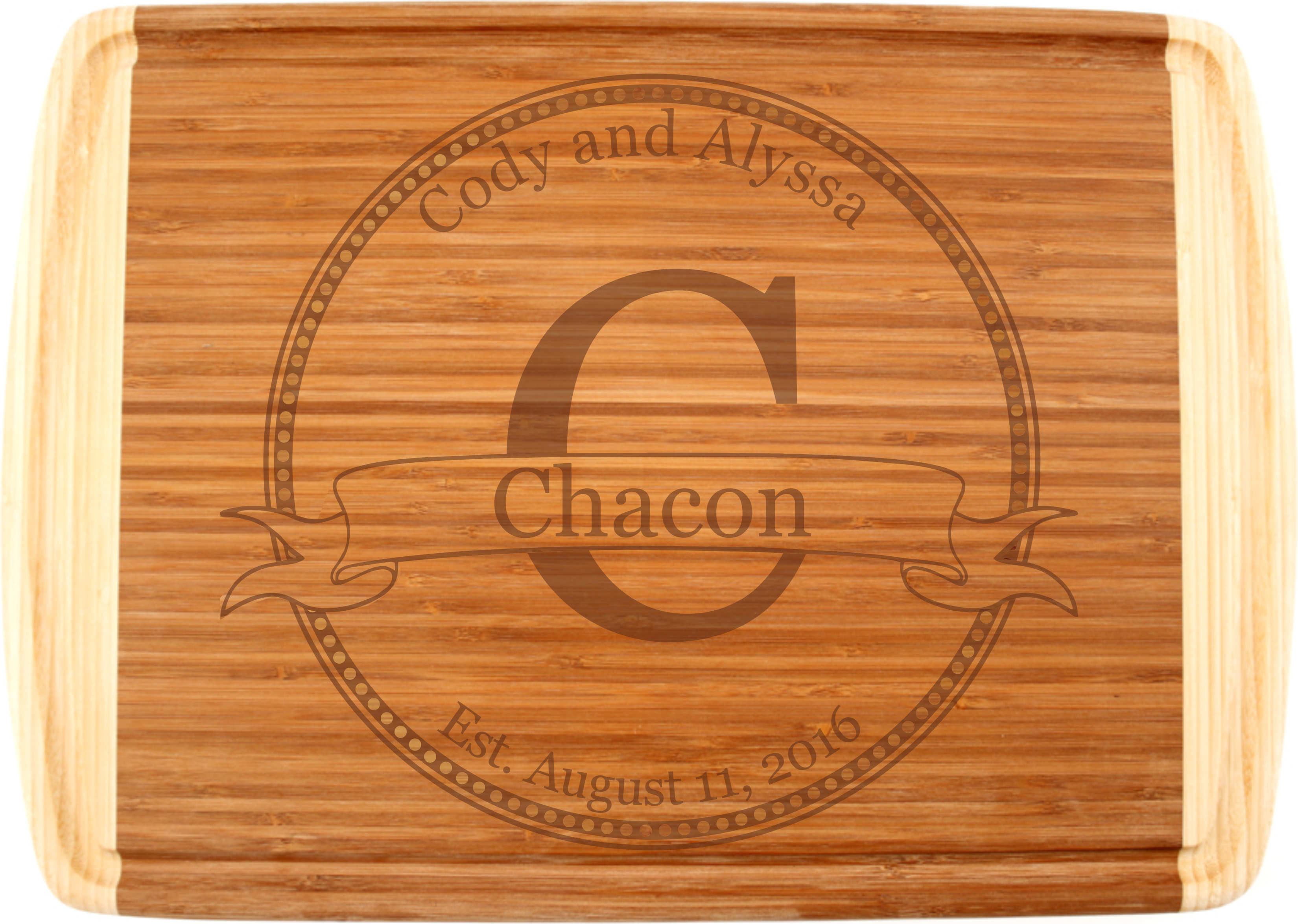 Circle Monogram Totally Bamboo 18" x 12.5" Groove Cutting Board